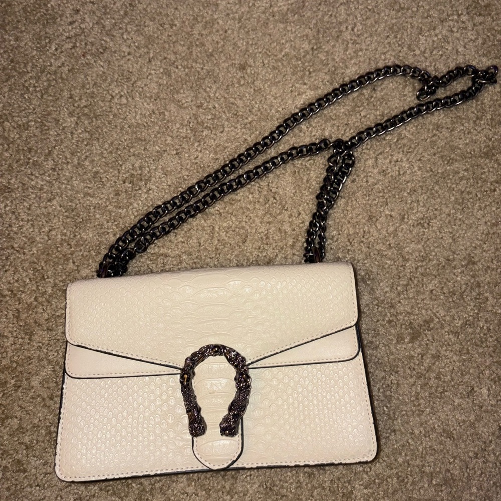 Amazon White Crossbody Bag with Chain Strap